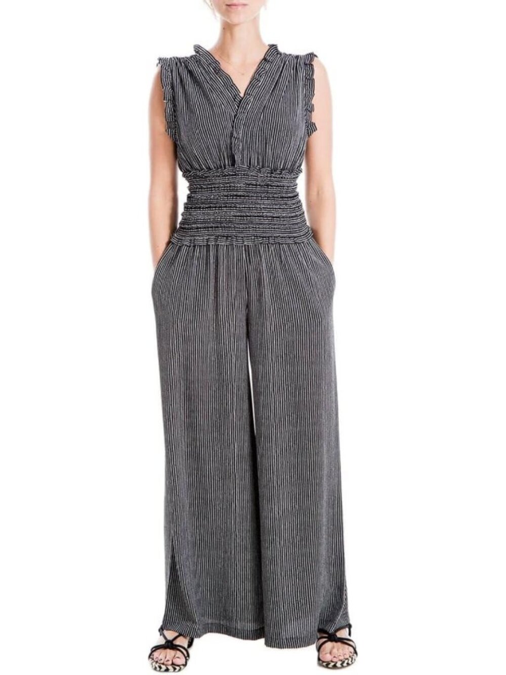 Chic Printed Wide Leg Jumpsuit for Women | Fall 2023 Casual Ruffled V-neck Style